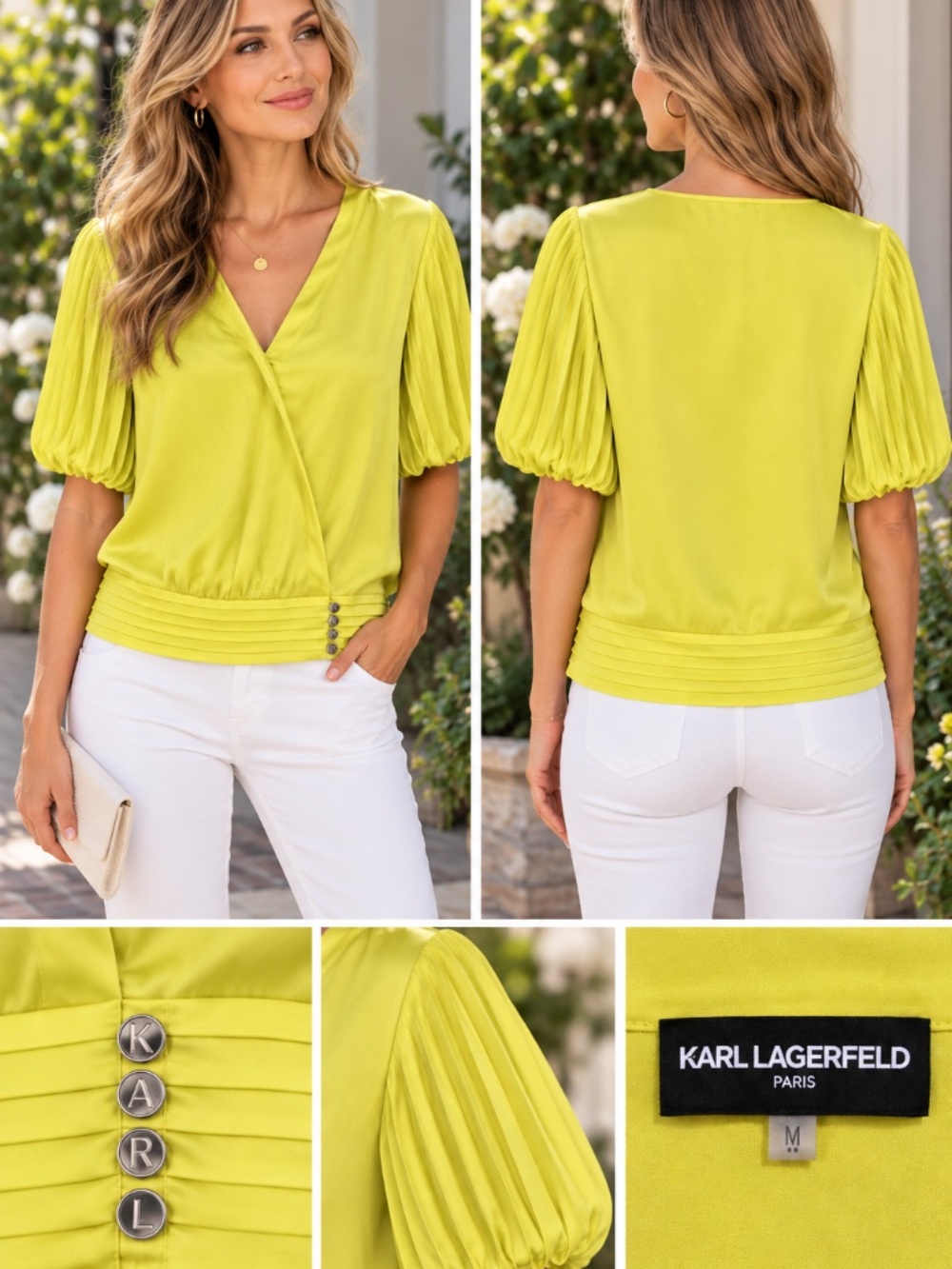 Karl Lagerfeld Paris Pleated Sleeve Blouse – Size M
